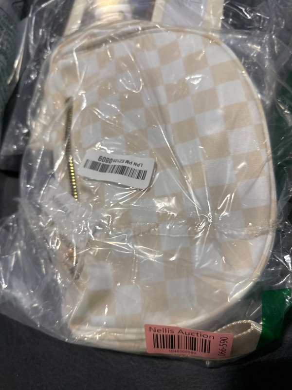 Photo 1 of Spacious Checkered Nylon Crossbody Bag Bum Bag Checkered Handbags Wallets for Women (beige checkered)