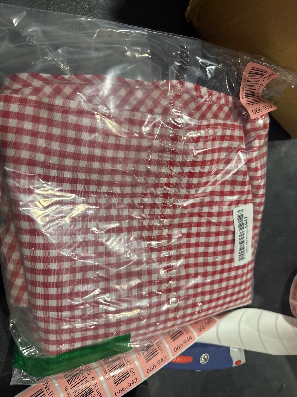 Photo 1 of maxmill Round Checkered Tablecloth Spillproof Wrinkle Free Heavy Weight Gingham Table Cloth for Circular Table Cover Buffalo Plaid for Buffet Banquet Christmas Party Holiday Dinner 70 Inch Red White