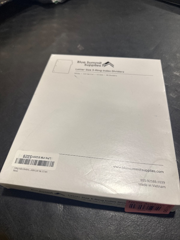 Photo 1 of Blue Summit 3 Ring Binder Dividers with Tabs, Reinforced Edge, 1/8 Cut, Letter Size, 8 Tab Dividers for 3 Ring Binder Bulk, White, 12 Sets, 96 Pack