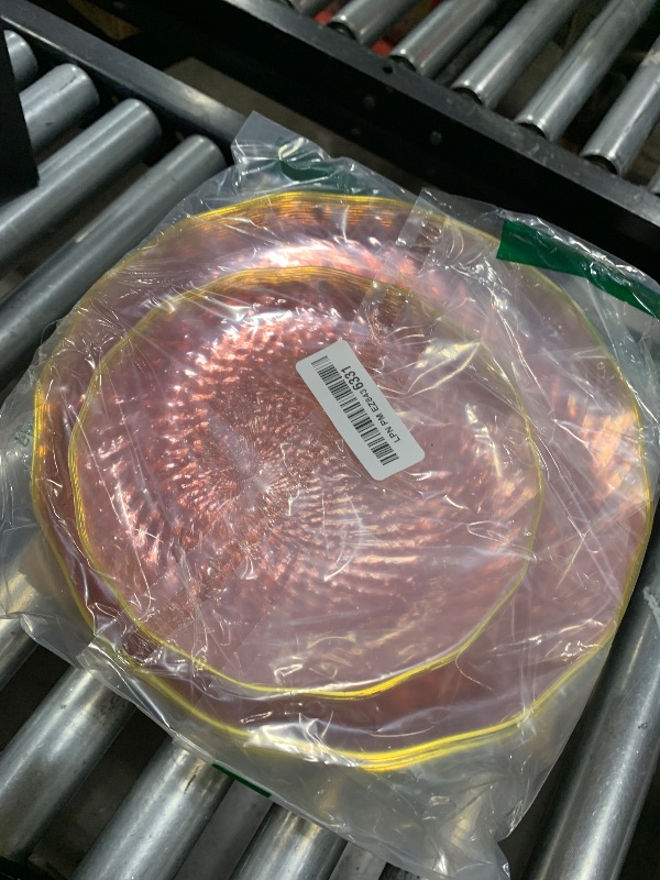 Photo 1 of PLASTICPRO 30 Pack Plastic Plates Set of 15-10 inch Plate and 15-7 inch Plates, Elegant Clear Pink Spiral and Gold Rim Disposable Fancy Plate Premium Heavyweight