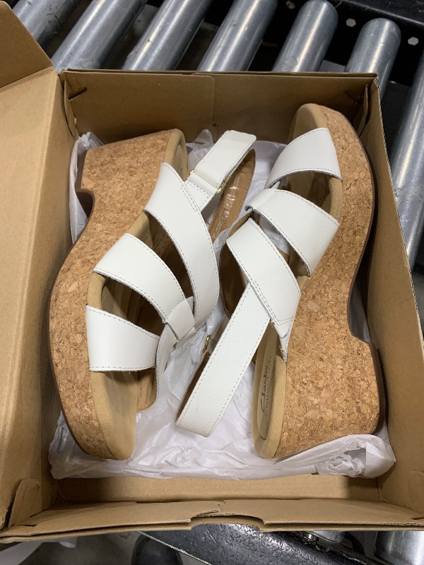 Photo 1 of Clarks Giselle Beach Wedge Sandal, White Leather, 10 Medium