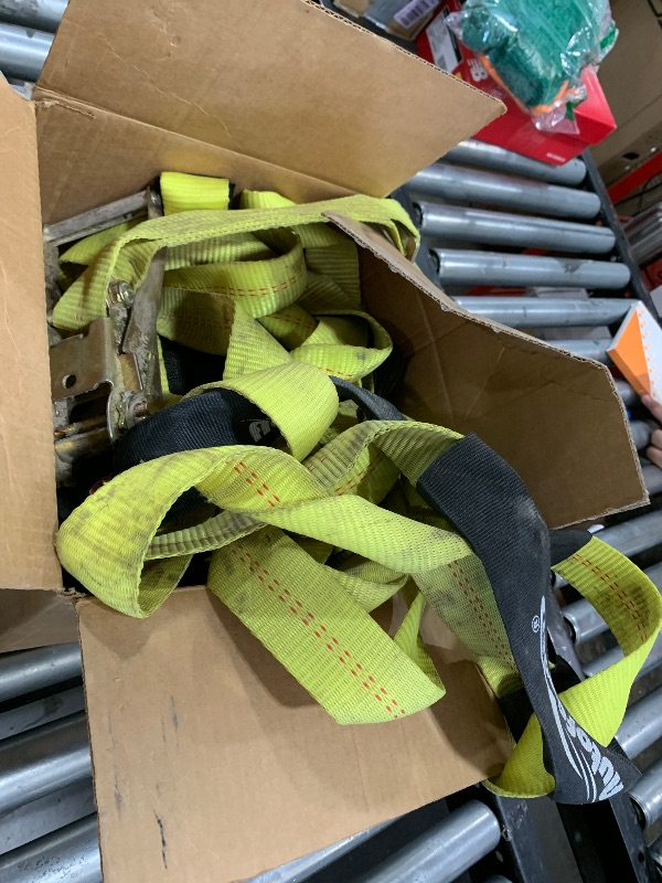 Photo 1 of Autofonder Adjustable Vehicle Tie Down Kit with Flat Hook Heavy Duty-Break Strength 10,000 lbs-Working Load 3333 lbs-2" x 10' Lasso Ratchet Straps for Car, Truck, UTV(Classic Yellow)
