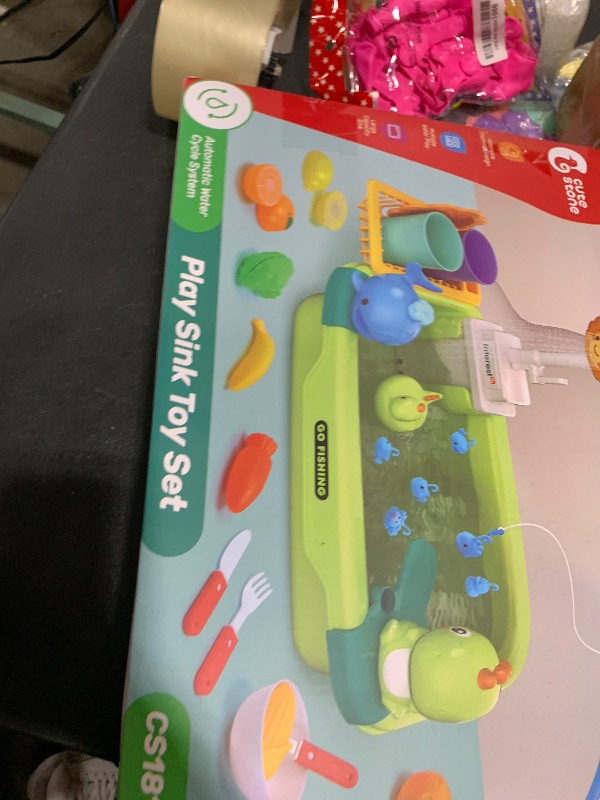 Photo 1 of CUTE STONE Kids Sink with Running Water, Play Sink with Upgraded Electric Faucet, Play Kitchen Accessories, Floating Pool Toys & Pretend Play Dishwasher Toys, Summer Water Toys for Boys Girls