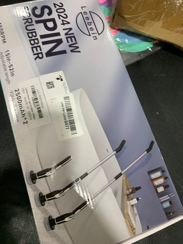 Photo 1 of Leebein Electric Spin Scrubber, 2024 New Electric Scrubber with 4 Adjustable Angles and 8 Brush Heads, Shower Scrubber with Long Handle & Remote Control, Cleaning Brush for Bathroom, Tub, Floor(White)