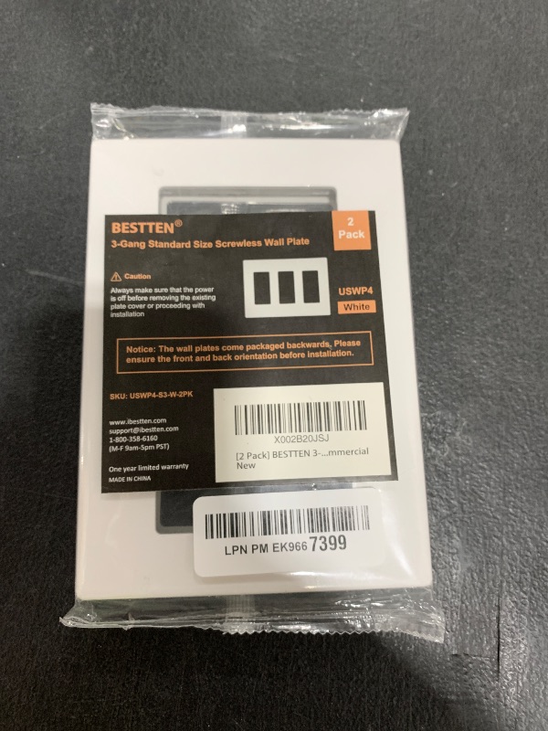 Photo 1 of 2 Pack BESTTEN 3-Gang Screwless Wall Plate, USWP4 Glossy Off White, Decorator Outlet Cover, H4.69” x W6.54”, Decor Light Switch Plate, Decorative wallplate