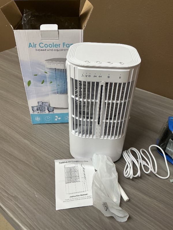 Photo 1 of White Portable Air Conditioners, 4-in-1 Mini Small Air Conditioner Evaporative Air Cooler Fan with 1000ml Water Tank, 3 Speeds & 7 LED Lights, Personal Mini AC with Timer for Bedroom, Desktop, Home, Office