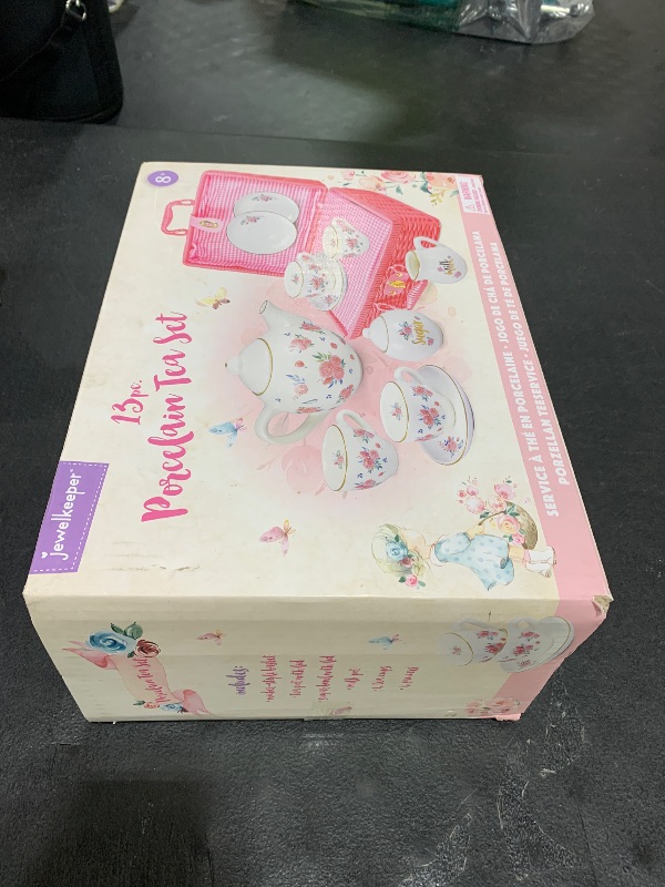 Photo 1 of Porcelain Tea Set for Girls - Pink Ceramic Tea Cups with Pink Box - Glass Toy for Kids Party - Ideal Gift for Toddlers and Children's Ages 3 Years Old - Floral Design, 13 Pieces