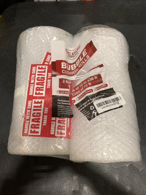 Photo 1 of Bubble Cushioning Wrap Rolls, 3/16" x 12" x 72' ft Total [2 Rolls of 36 Feet] Perforated Every 12", 20 Fragile Stickers for Packaging, Shipping, Mailing