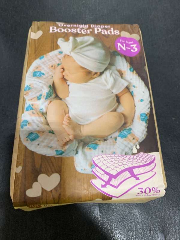 Photo 1 of Naturally Nature Diaper Booster Pads Stop Nighttime Leaks, Adhesive Liners for Baby Overnight Diapers - Size N-3 Girls, 32-Pack - Disposable Diaper Pads for Infants