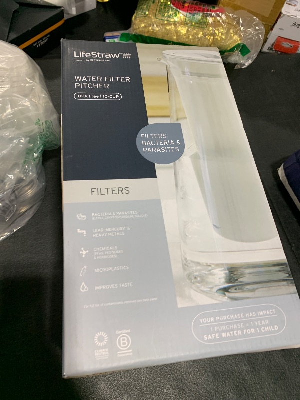 Photo 1 of LifeStraw Home – Water Filter Pitcher, 10-Cup, BPA Free Designed for Everyday Protection Against Bacteria, parasites, microplastics, Lead, Mercury, PFAS, and a Variety of Chemicals