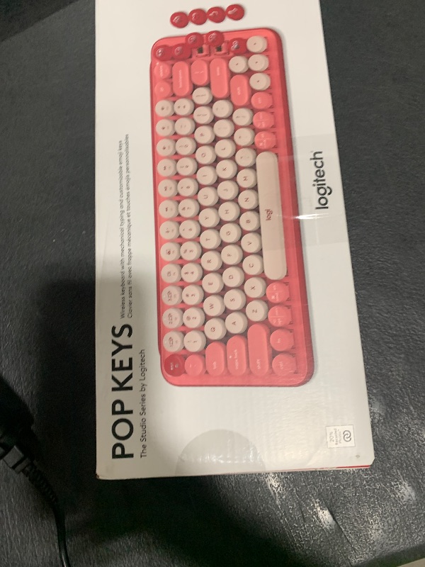 Photo 1 of Logitech POP Mechanical Wireless Keyboard with Customizable Emoji Keys, Durable Compact Design, Bluetooth or USB Connectivity, Multi-Device, OS Compatible - Heartbreaker Rose
