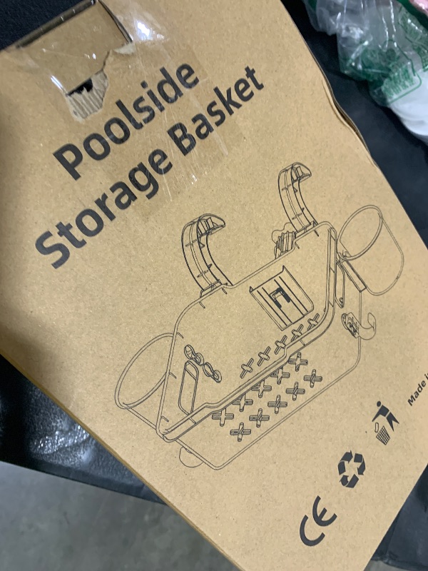 Photo 1 of 2 Sets Poolside Storage Basket Above Ground Pool Accessories for Most Frame Pools to Organize Towel, 2025 Upgrade Swimming Pool Storage Basket with 2 Skimmer Net Holder 4 Pool Cup Holder