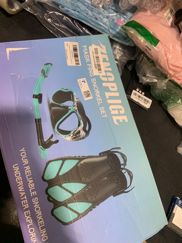 Photo 1 of Zenoplige Mask Fins Snorkel Set, Snorkeling Gear for Adults, Panoramic View Snorkel Mask Anti-Fog, Adjustable Dive Flippers, Dry Top Snorkel and Travel Bag, Scuba Gear for Swimming Snorkeling Diving