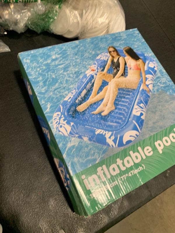 Photo 1 of Inflatable Tanning Pool Lounger Float with Sprinkler, 77" x 48" Pool Floats Adult with Pillow, 6 in 1 Suntan Tub Raft Floatie with Drink Holder Sunbathing Water Lounge