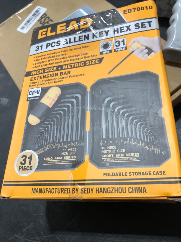 Photo 1 of 31-Piece Hex Key Set - Allen Wrench Set, SAE and Metric Allen Keys MM(0.7mm-10mm) SAE(0.028"-3/8) Heat-Treated, Torque Handle, High Leverage, Long & Short Keys, Easy Organization