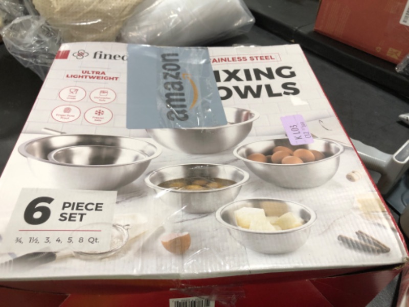 Photo 1 of FineDine Stainless Steel Mixing Bowls Set, Dishwasher Safe, Up To 8 Quart Metal Mixing Bowls For Kitchen, Nesting, Large, Small, Big Food Prep, Cooking, Baking