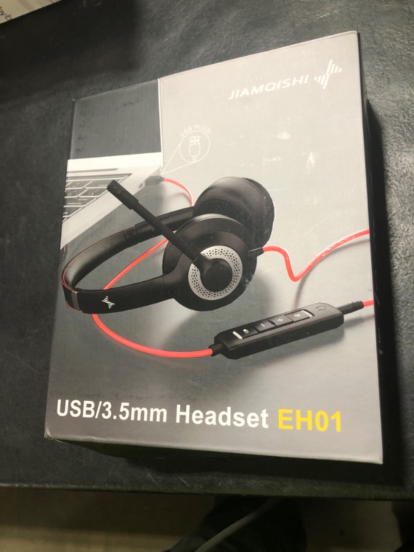 Photo 1 of JIAMQISHI USB Headset with Mic for PC, On-Ear Computer Laptop Headphones with Noise Cancelling Microphone in-line Control for Home Office Online Class Skype Zoom (USB+3.5mm, Black)