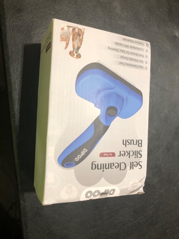 Photo 1 of Dipoo Self-Cleaning Brush for Pet Deshedding - Skin-Friendly Grooming Tool for Dogs and Cats, Blue