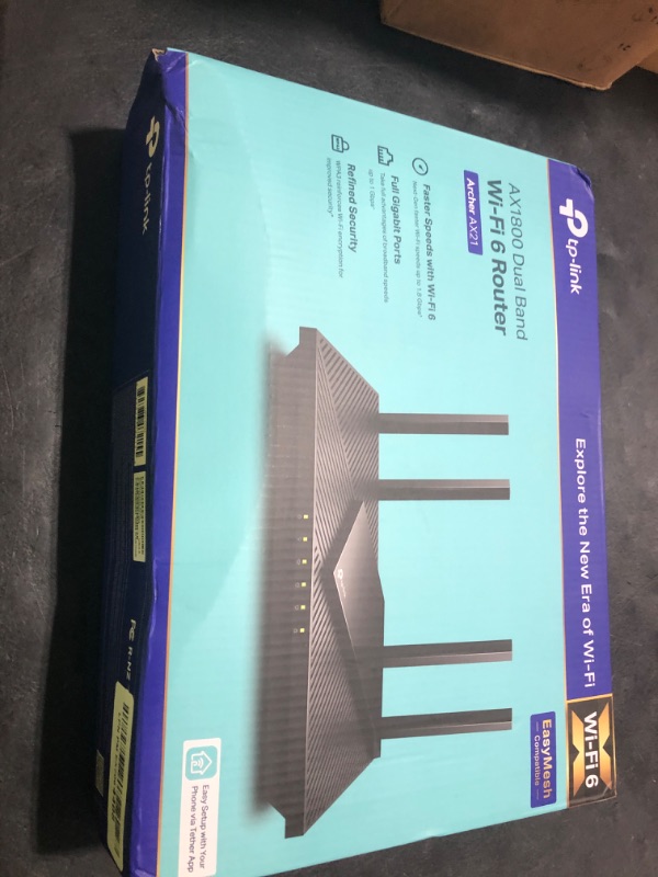 Photo 1 of TP-Link AX1800 WiFi 6 Router V4 (Archer AX21) – Dual Band Wireless Internet, Gigabit, Easy Mesh, Works with Alexa - A Certified for Humans Device, Free Expert Support