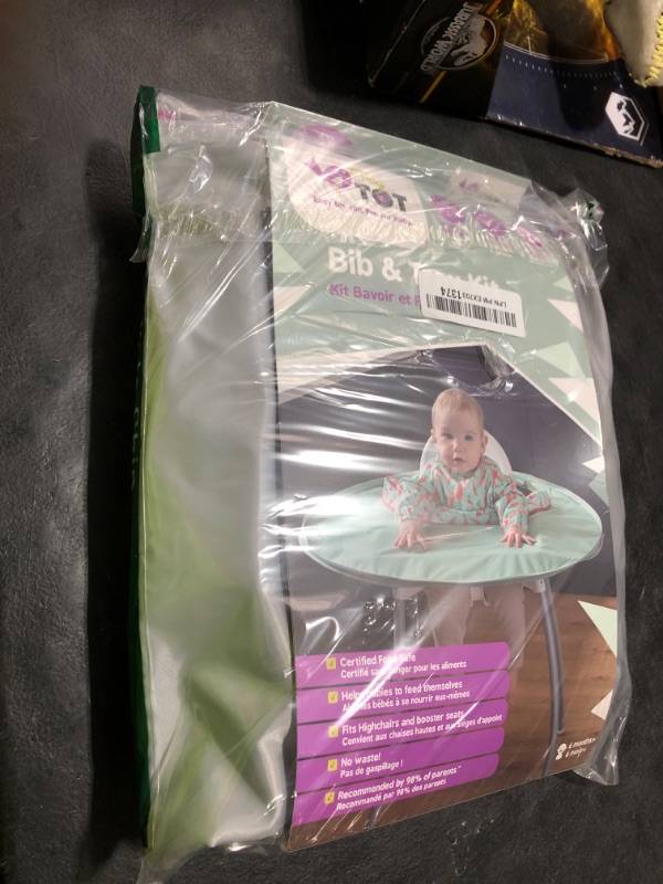 Photo 1 of Tidy Tot- Baby Bib & Tray Kit - Mess Proof Long Sleeve Smock Attaches to Feeding Mat - Waterproof Bib – Machine Washable. Fits Babies and Toddlers 6-24 months - Green