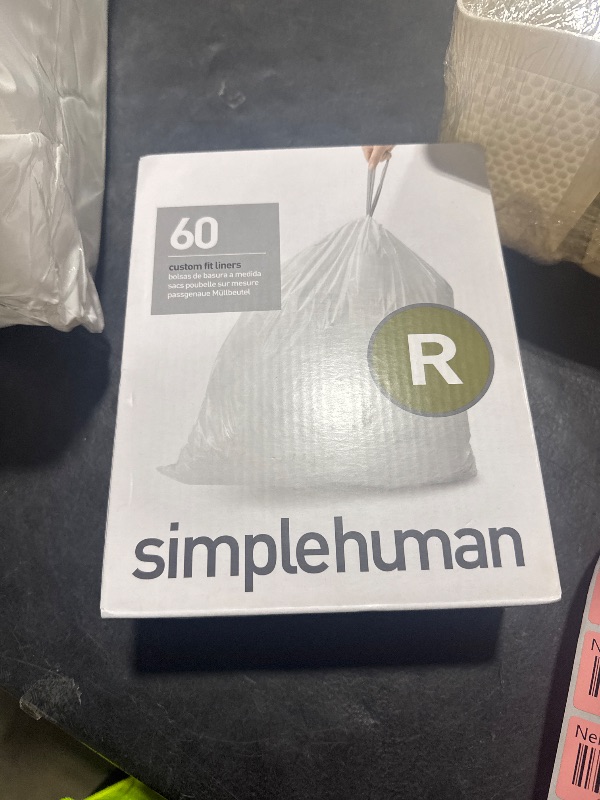 Photo 1 of simplehuman Code R 60 Count, Dispenser Pack Custom Fit Liners, Drawstring Trash Bags, 10 Liter / 2.6 Gallon, White
