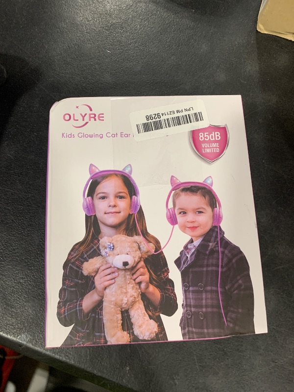 Photo 1 of iClever Kids Headphones Cat Ear, LED Light Up, 85dBA Safe Volume, Stereo Sound Toddler Headphones for Travel School, Foldable 3.5mm Wired Kids Headphone for iPad Tablets, Meow Lollipop-Hot Pink