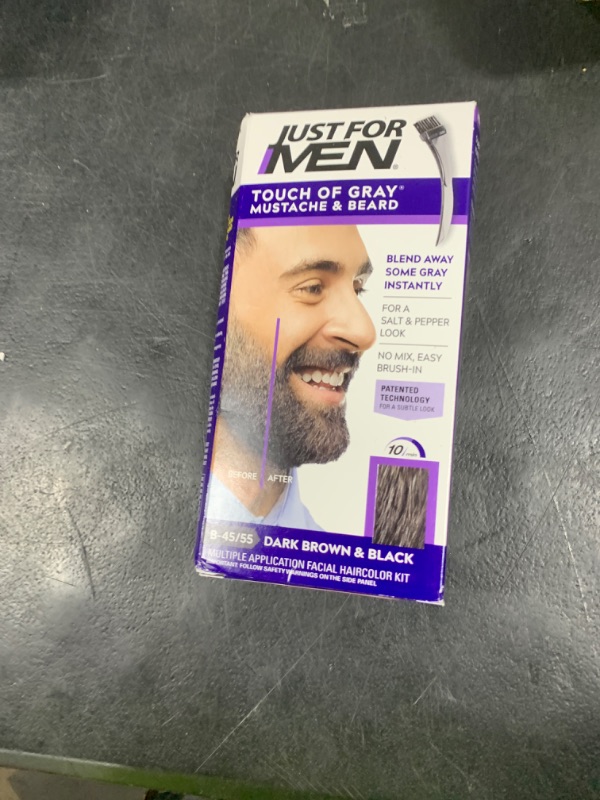 Photo 1 of Just For Men Touch of Gray Mustache & Beard, Beard Coloring for Gray Hair with Brush Included for Easy Application, Great for a Salt and Pepper Look - Dark Brown & Black, B-45/55, Pack of 1
