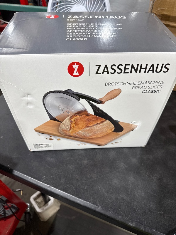 Photo 1 of Zassenhaus Original Classic Adjustable Bread Slicer for Uniform Slices - Bread Slicer for Homemade Bread - 18/8 Stainless Steel Blade Sourdough Cutter - Gray, 11.75" x 8"