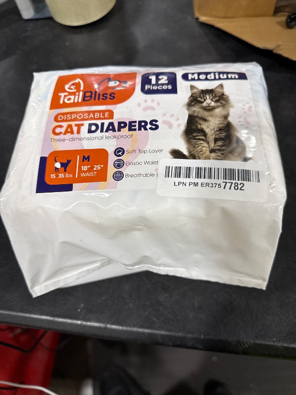 Photo 1 of Generic TailBliss Disposable Female Cat Diapers, 12 count | Three Dimensional Leak-Proof Protection, Wetness Indicator and Breathable back film (Medium), White