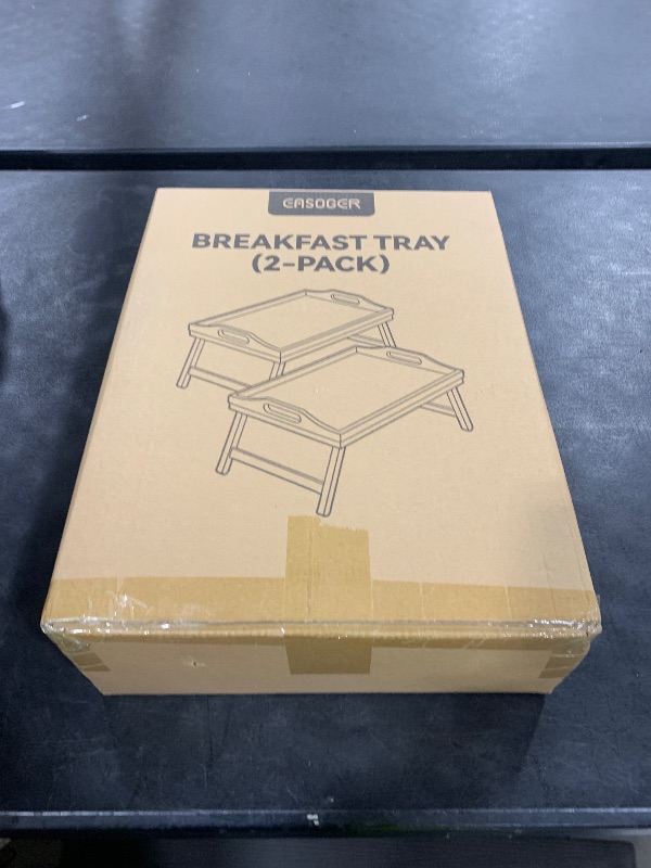 Photo 1 of 2 Pack Breakfast in Bed Tray for Eating, 16.92 x 12.6 Inch Bed Table Tray with Folding Legs & Handles, Bamboo Food Lap Trays Fits for Adult Kids Eating/TV/Surgery Recovery by Easoger. Set of 2