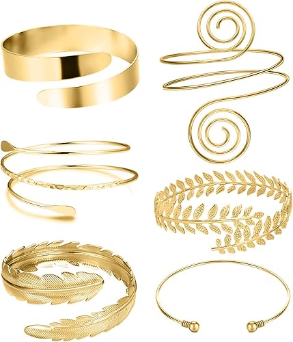 Photo 1 of RIOSO 6 Pieces Arm Cuff Upper Arm Band Cuff Bracelet Bangle for Women Silver Gold Adjustable Armband Set