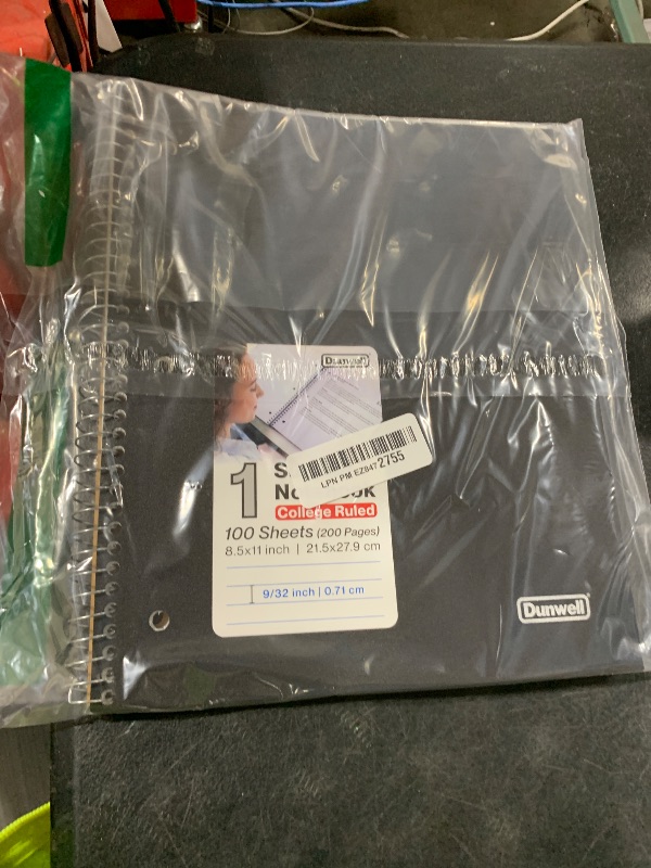 Photo 1 of Dunwell College Ruled Spiral Notebook (Black), 1 Subject Notebook 8.5 x 11 for School, Plastic Cover, Pocket Divider, 100 Sheets (200 Pages), 3-Hole Punched Perforated 8 1/2 x 11 Paper