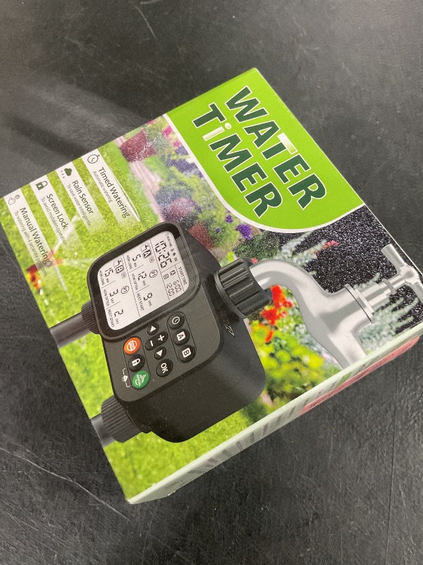 Photo 1 of 2 Zone Sprinkler Timer for Garden Hose, 8 Programmable Hose Water Timer with Auto Rain Delay, 3.3“ Large LCD Display Digital Irrigation System for Plant, Yard, Lawns, Outdoor