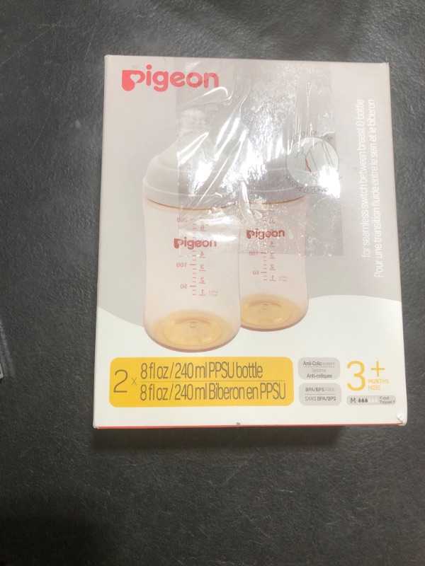 Photo 1 of Pigeon PPSU Nursing Baby Bottle Wide Neck, Anti-Colic, Streamlined Body, Natural Feel, Easy to Clean, 8.1 Oz(Pack of 2), Includes 2pcs M Nipples (3m+)