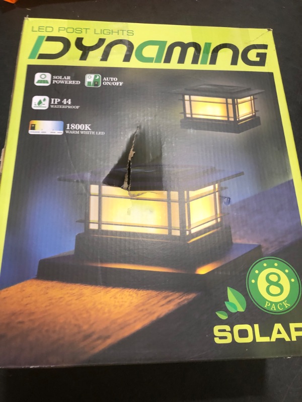 Photo 1 of Dynaming 8 Pack Solar Post Cap Lights Outdoor with Flickering Flame Light, Fence Post Solar Lights Fit for 4x4 5x5 6x6 Vinyl/Wooden Posts, High Brightness SMD LED Lighting Decor for Garden Deck Patio