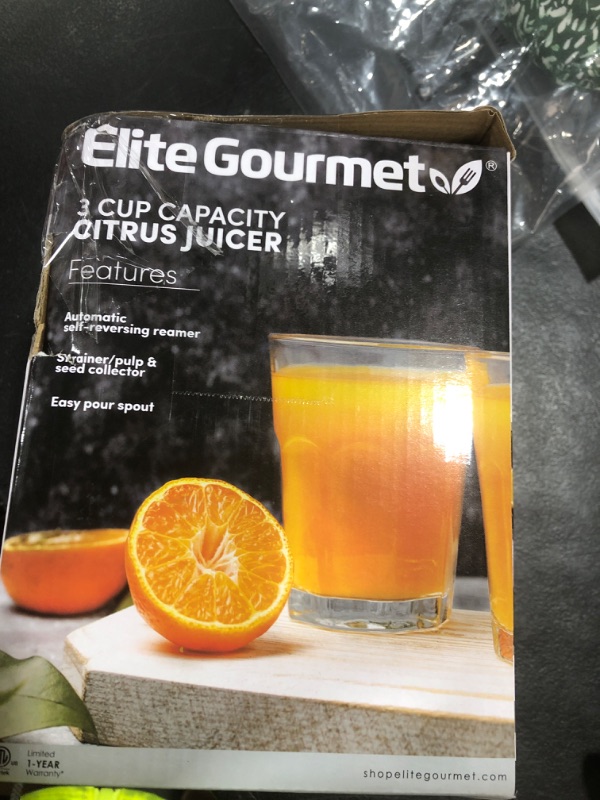 Photo 1 of Elite Gourmet ETS623 BPA-Free Electric Citrus Juicer, Compact, Large Volume, Pulp Control, Oranges, Lemons, Limes, Grapefruits with Easy Pour Spout, 24oz, Black/Stainless Steel