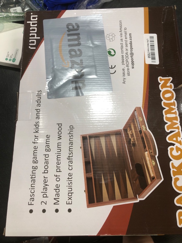 Photo 1 of ropoda Sapele Wood Backgammon Board Game Set (15 Inches) for Adults and Kids - Classic Board Strategy Game - Portable and Travel Backgammon Set with Wooden Playing Pieces and Accessories