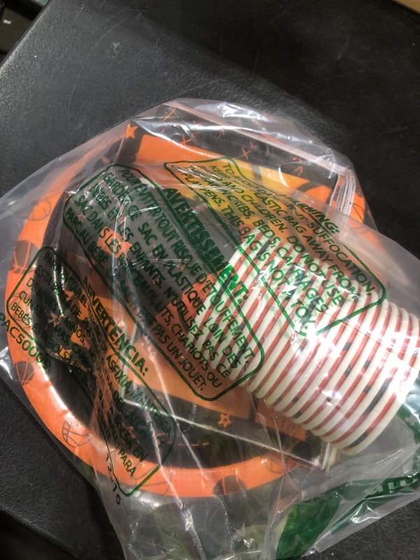 Photo 1 of Basketball Party Supplies, 142Pcs Basketball Sports Theme Birthday Party Supplies Tableware Set,Include Basketball Plates and Napkins,Cups,Banner,Tablecloth for Basketball Birthday Decorations
