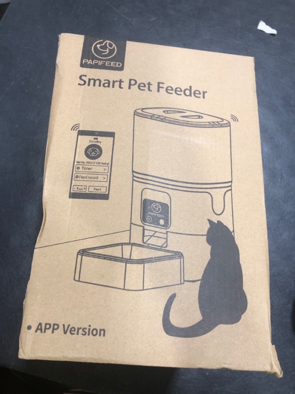 Photo 1 of PAPIFEED Automatic Cat Feeder Upgrade, Smart Cat Feeder 6L - APP/Alexa Control, Dual Power Supply, Anti-Chewing Cord, Stainless Steel Bowl, Anti-Chewing Design for Cats and Small/Medium Dogs (Gray)