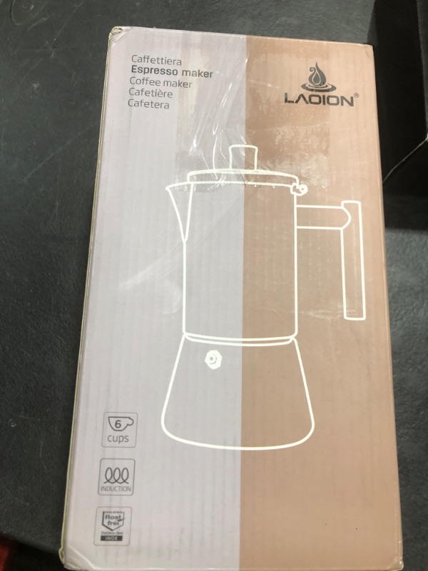 Photo 1 of LAOION Stovetop Espresso Maker, 6Cup 10 oz Moka Pot, Stainless Steel Cuban and Italian Coffee Maker for Cafetera Cubana, Greca De Cafe Induction Stovetop Compatible, Coffee Gift for Home Travel