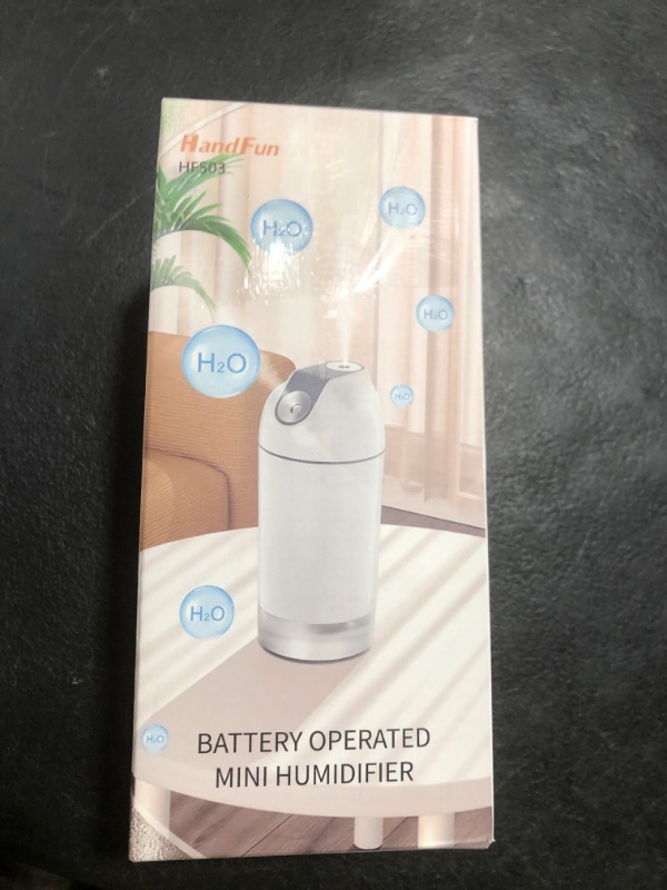 Photo 1 of HandFan Mini Humidifier Battery Operated, 480ml Rechargeable Portable Wireless Ultrasonic humidifier, Small Personal Cordless Cool Mist Humidifiers for Bedroom Office Travel Car Plants(Gray)