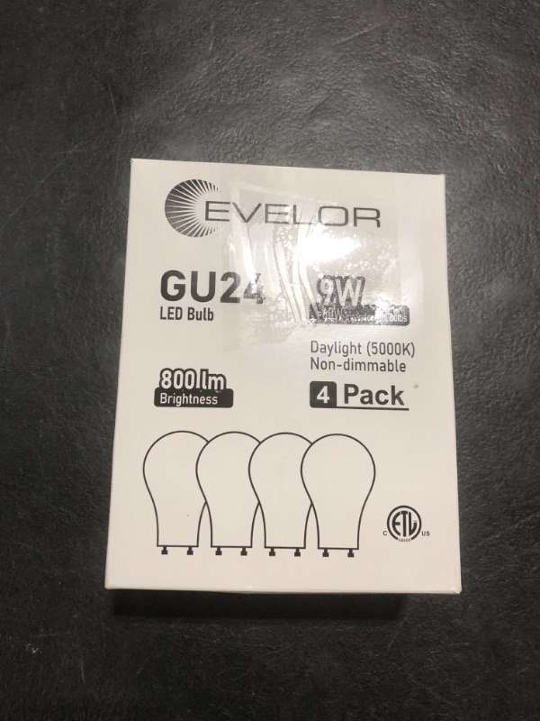 Photo 1 of evelor GU24 LED Light Bulb,60 Watt Equivalent Daylight White 5000K,Non-Dimmable,Efficient 9W,800 Lumens Twist and Lock 2 Prong Light Bulbs,15000 Hours,Ideal for Kitchen,Living Room,Bedroom, 4-Packs
