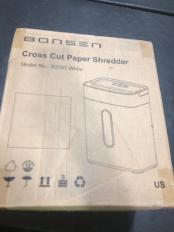 Photo 1 of BONSEN Shredders for Home Office, 8-Sheet Cross Cut Credit Card Shredder, Small Paper Shredder for Home Use with 4 Gal Bin, P-4 High Security Level, White (S3101-W)