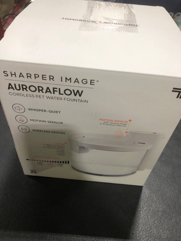 Photo 1 of Sharper Image Wireless Water Fountain for Cats, 68oz/2L Ultra Quiet Pump Cordless Cat Water Fountain, Rechargeable Cat Drinking Fountain with Motion Sensor, 2 Replacement Sponge Filters & Mat