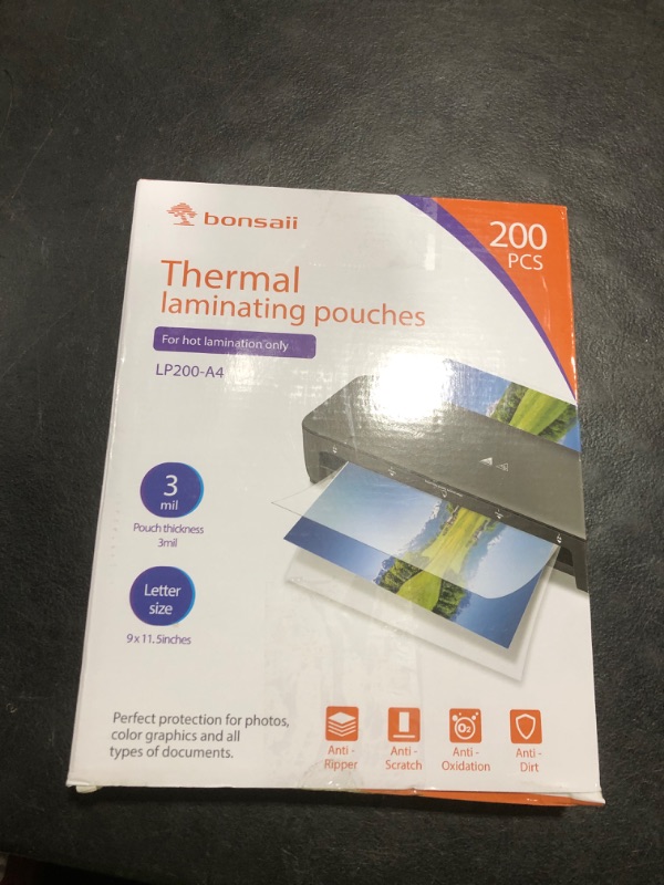 Photo 1 of Bonsaii Laminating Sheets, 200 PCS 3mil Thermal Laminating Pouches, 9 x 11.5 inches, Letter Size, Clear and Durable, Suitable for Multiple Fields of Use-LP200