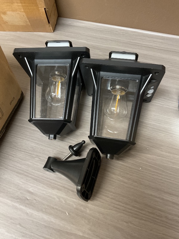 Photo 1 of 2 Pack Solar Wall Lantern Lights Outdoor with 3 Lighting Modes, Motion Sensor Wall Sconce, Dusk to Dawn LED Exterior Front Porch Lights Fixtures Wall Mount Waterproof for Garage House Doorway Yard