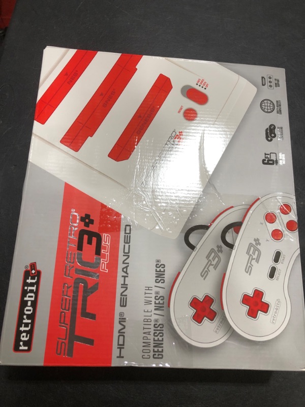 Photo 1 of Retro-Bit Super Retro Trio HD Plus 720P 3 in 1 Console System - HDMI Port - for Original NES/SNES, Super Nintendo and Sega Genesis Games - Red/White