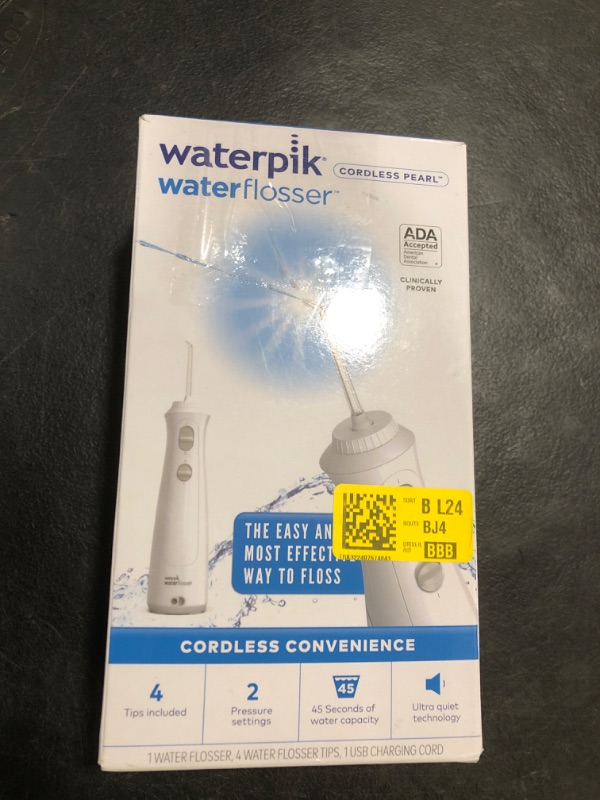 Photo 1 of Waterpik Cordless Pearl Rechargeable Portable Water Flosser for Teeth, Gums, Braces Care and Travel with 4 Flossing Tips - ADA Accepted, WF-13 White, Packaging May Vary