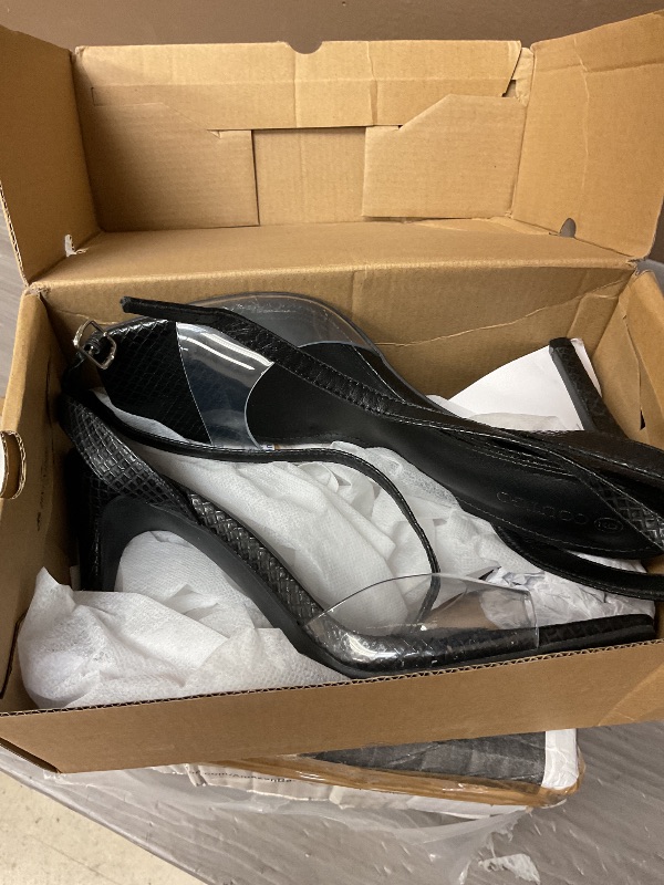 Photo 1 of Coutgo Womens Clear Heels Sandals Square Toe Ankle Strap Sexy High Heeled Stiletto Dress Shoes, Black, Size 9