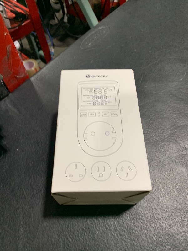 Photo 1 of KETOTEK Digital Thermostat Outlet Plug Temperature Controller Outlet Socket 120V Heating Cooling Control 110V 15A Celsius Fahrenheit Display White